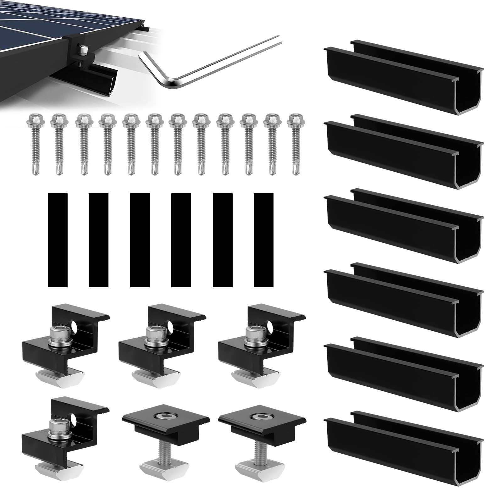 Supporto per Modulo Solare per 2 Moduli, Guide Profilo in Alluminio da 12cm, Morsetto Regolabile per Moduli di Spessore 30-35 mm, Supporto per Pannello Solare, Set di Montaggio per Tetto Piatto