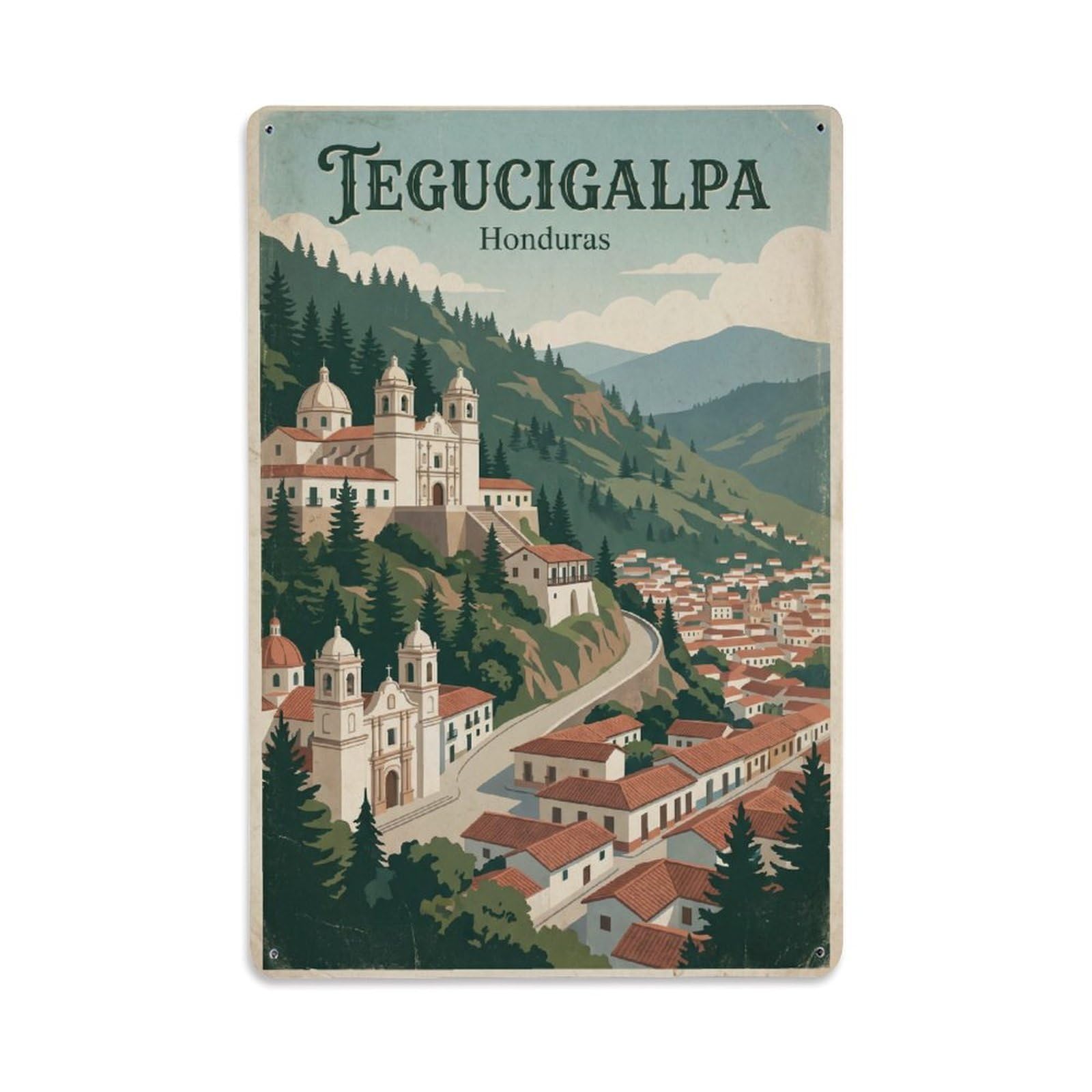 Huiyhb 8X12inch(20X30cm) Vintage Travel Honduras Tegucigalpa Metal Tin Sign