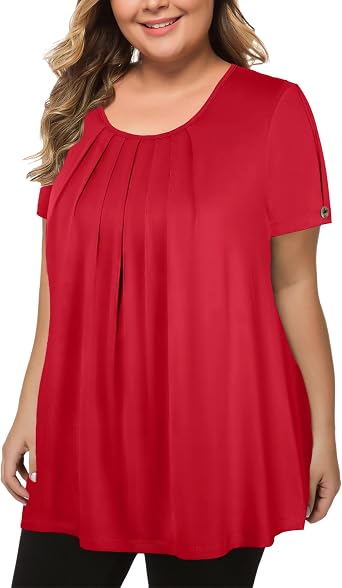 MANER Womens Plus Size Tops Short Sleeve Flowy Shirts Casual Blouses Tunic Tops L-4XL