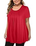 MANER Women's Plus Size Tops Short Sleeve Flowy Shirts Casual Blouses Tunic Tops L-4XL