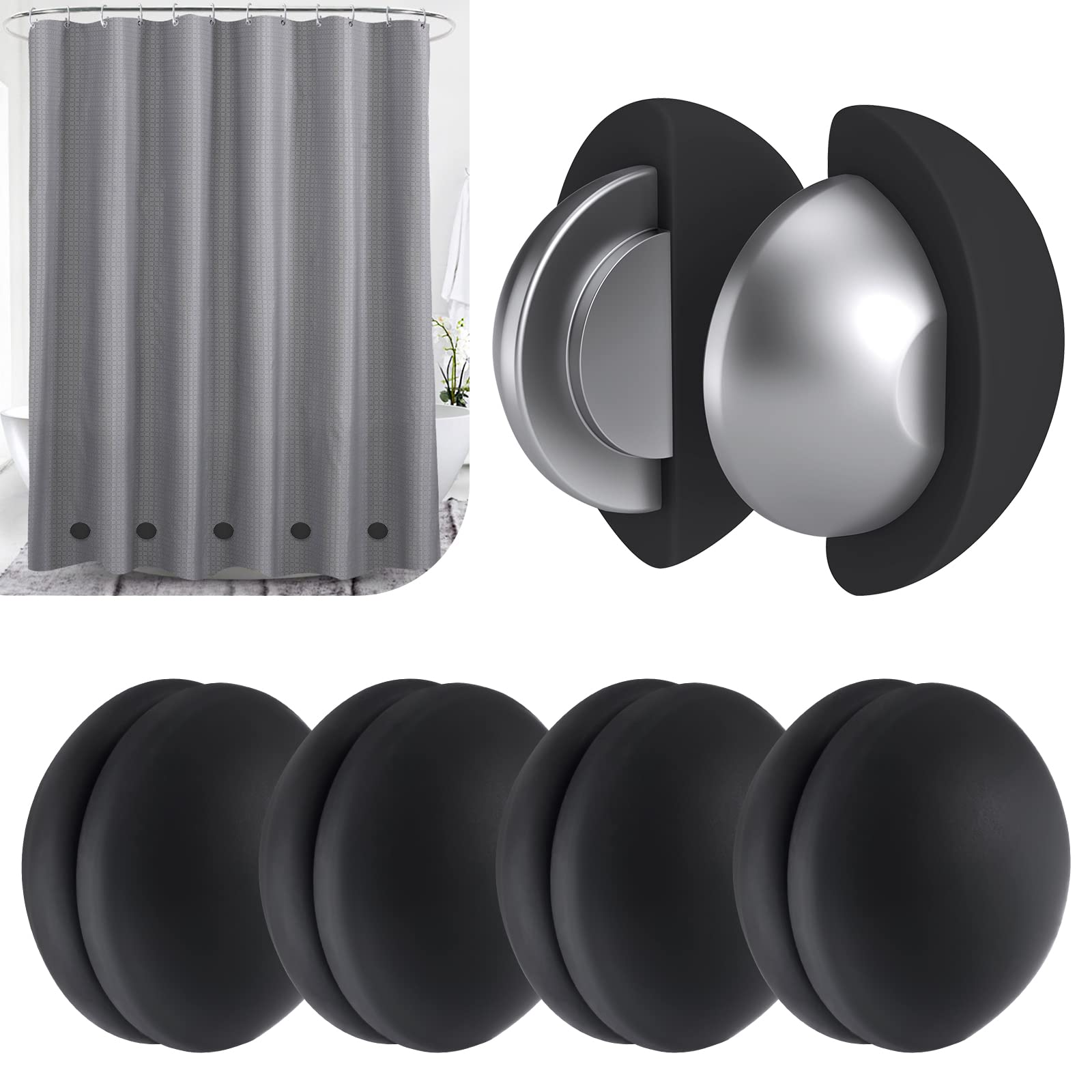 Poids de rideau de douche magnétiques haut de gamme en silicone scellé noir
