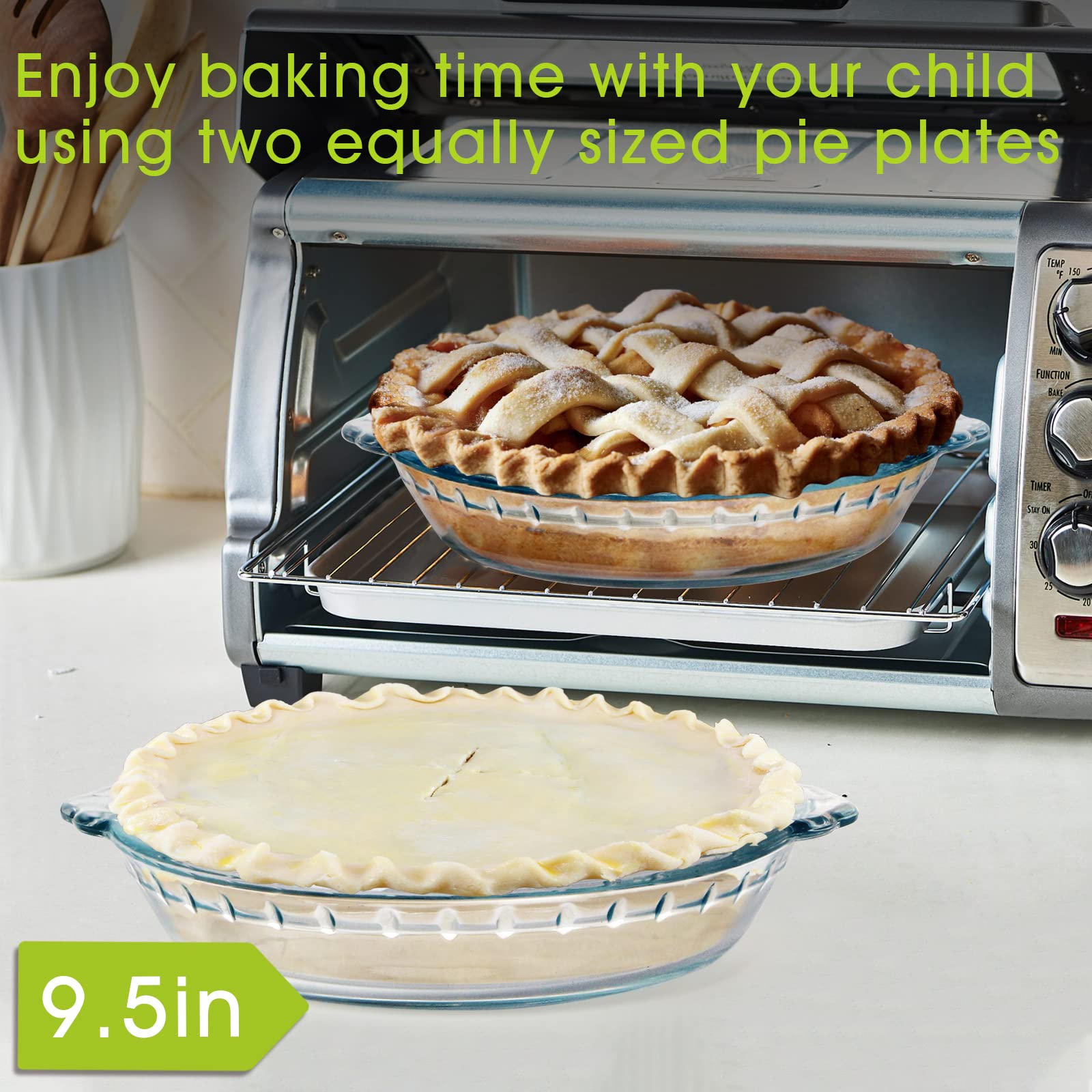 Lot de 2 plaques à tarte en verre avec poignées pour la cuisson de 24,1 cm