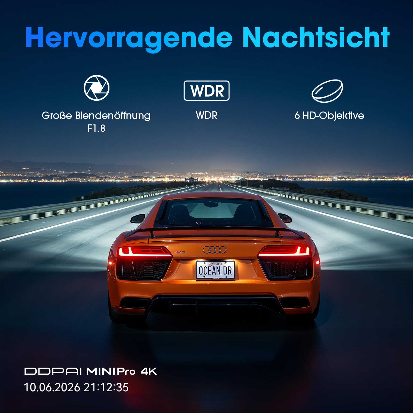 DDPAI MINI Pro 4K Dashcam Auto, 2160P Frontkamera, 360° Drehbar, 64GB-Karte-Inklusive, Night Vision 24H Parking Monitor, 5.8G WiFi 6, G-Sensor, Loop-Aufnahme, App-Steuerung, Superkondensator