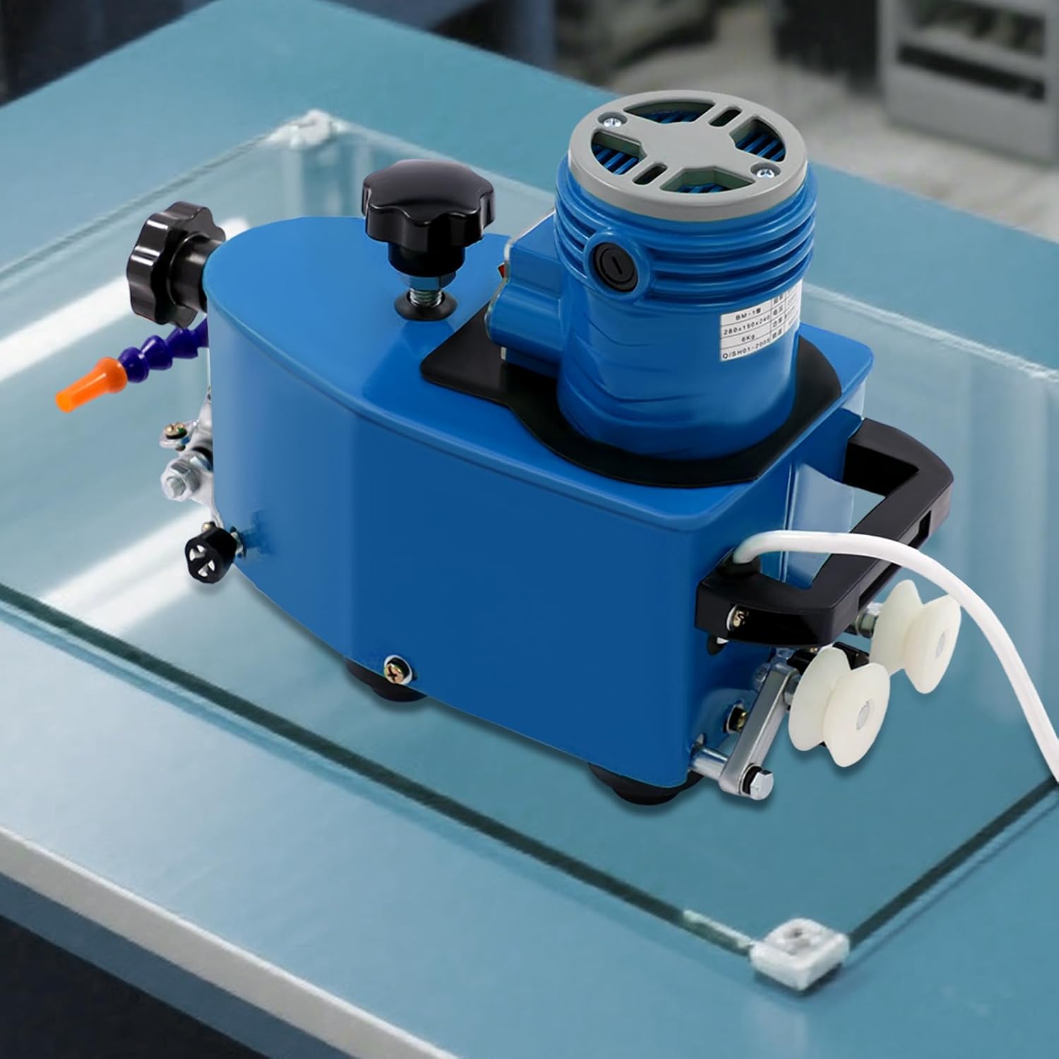 1100W Electric Glass Edge Grinding Machine, Portable Edge Polisher for Glass/Stone/Ceramics (3-20mm), 8000r/min with Multi-Shape Wheels, Beveling & Polishing (Blue)