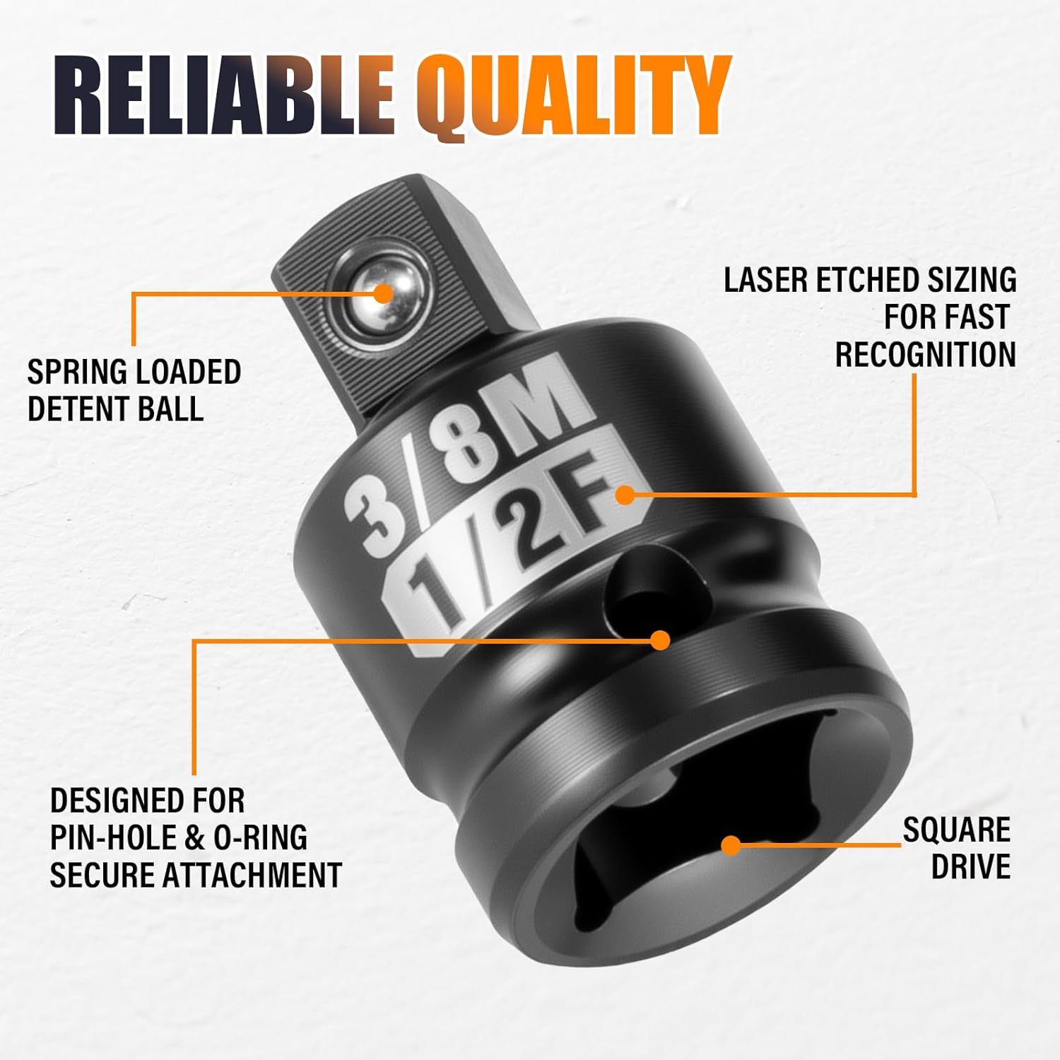 1/2" F to 3/8" M Socket Adapter 2PCS Set, CR-MO Steel Square Drive Converter Kit for Impact Wrenches & Ratchets, Heavy Duty Socket Reducer/Enlarger for Auto Repair