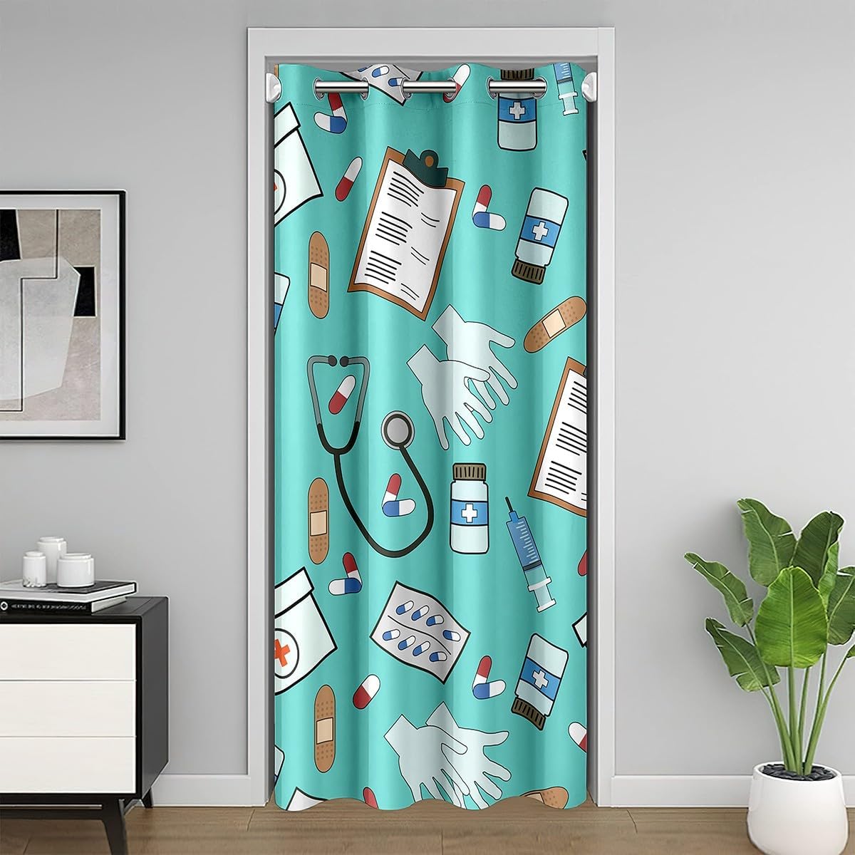 Doctor Nurse Gift Door Curtain Gifts Idea for Dentists Doctors Blackout Curtain for Girls Boys Kids Fashion Mint Green Doorway Curtain Doctor Gift Privacy Door Drape 1 Panel 34" W X 80" L