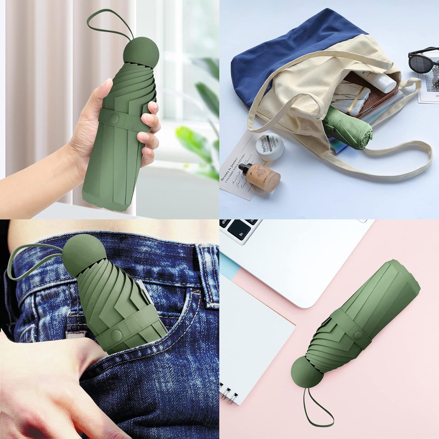 Miniatura 7 de Trenovo Paraguas de viaje Mini paraguas compacto plegable con funda, 8 varillas, paraguas portátil ligero, paraguas pequeño para sol y lluvia para