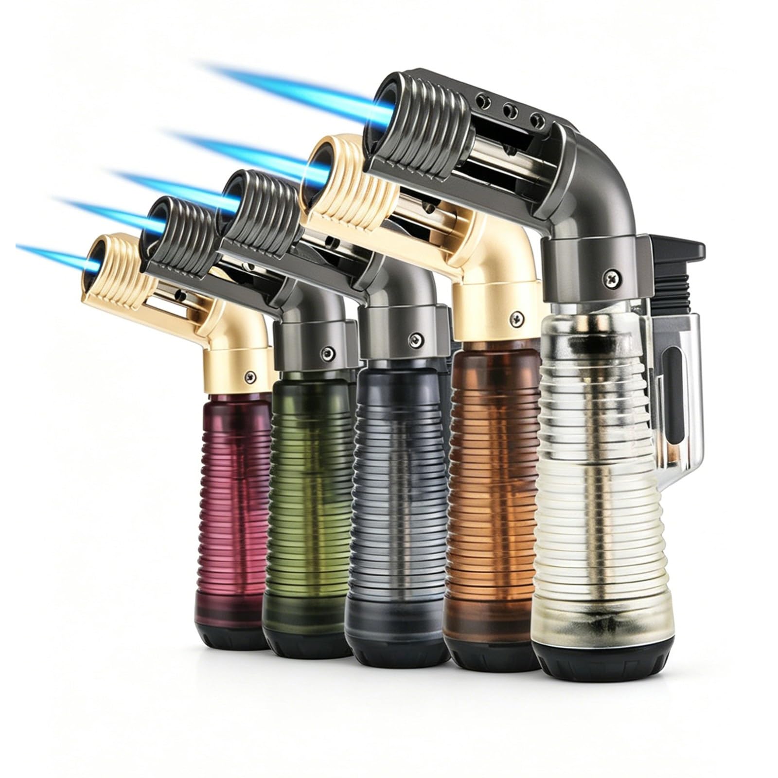 Briquet Torche Flamme réglable, réservoir de Carburant Transparent, Briquet Coupe-Vent Rechargeable au Butane, adapté aux Bougies, Feux de Camp, barbecues, poêles d'extérieur, etc.