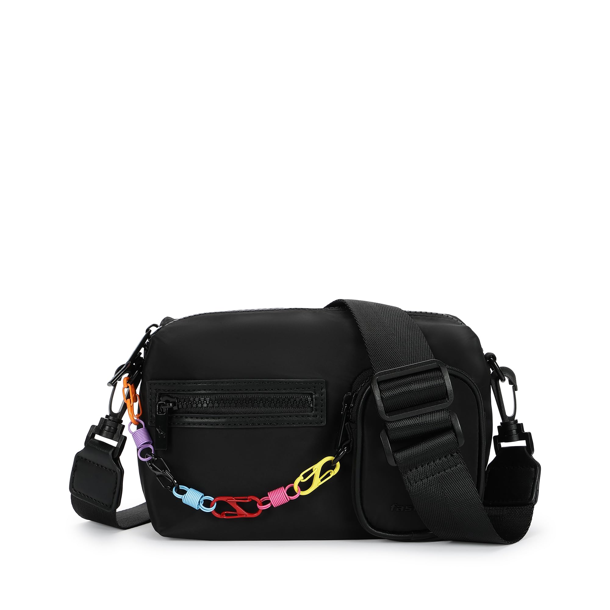 Statement Chain Sling Bag for Women | Black Nylon Crossbody with Zipper Closure, Front Utility Pockets and Adjustable Strap | Lightweight Urban Sling for College, Travel and Daily Wear-image-45