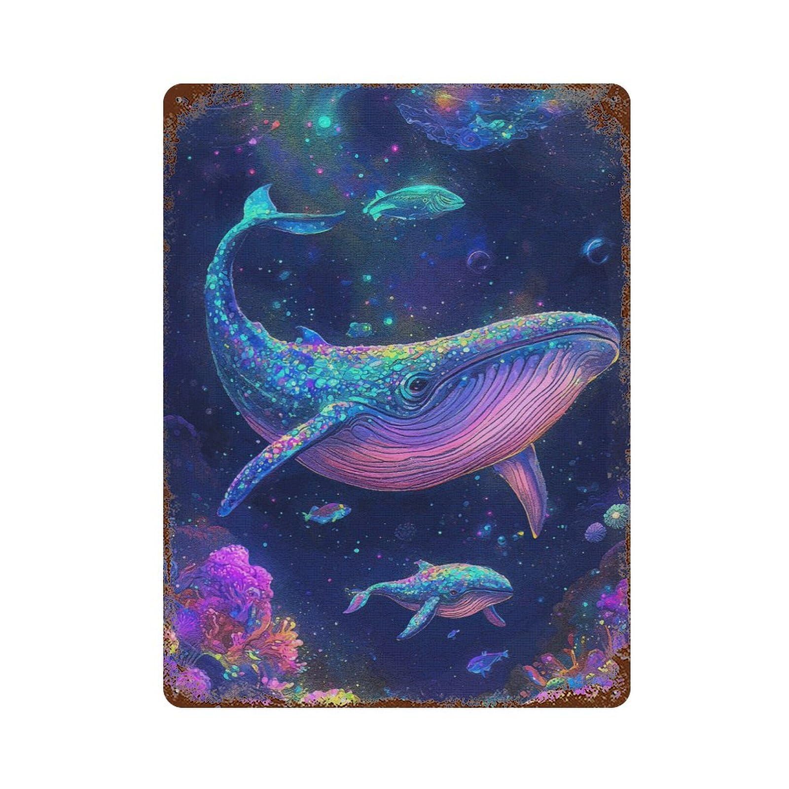 Whale Coral Reef Retro Metal Sign 15.7"x11.8", for Office, Studio And Wall Decor, Industrial Home Decor