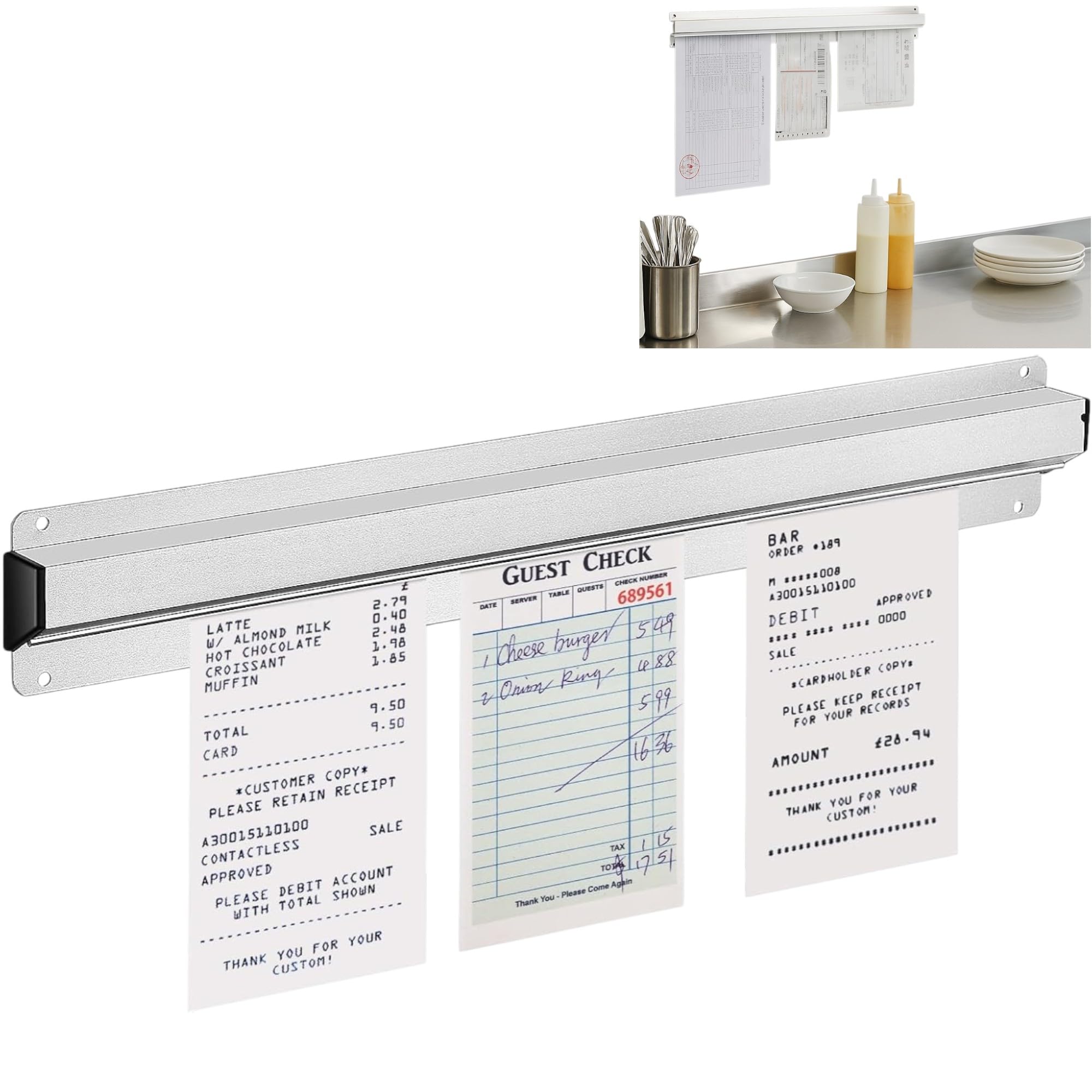 THW Bill Rail Order Tab Grabber/Bill Rack/Bill Holder/Ticket Rack/KOT Holder/Bill Holder for Hotel, Café, Restaurant, Pubs & Bars. (24inch) 60 cm
