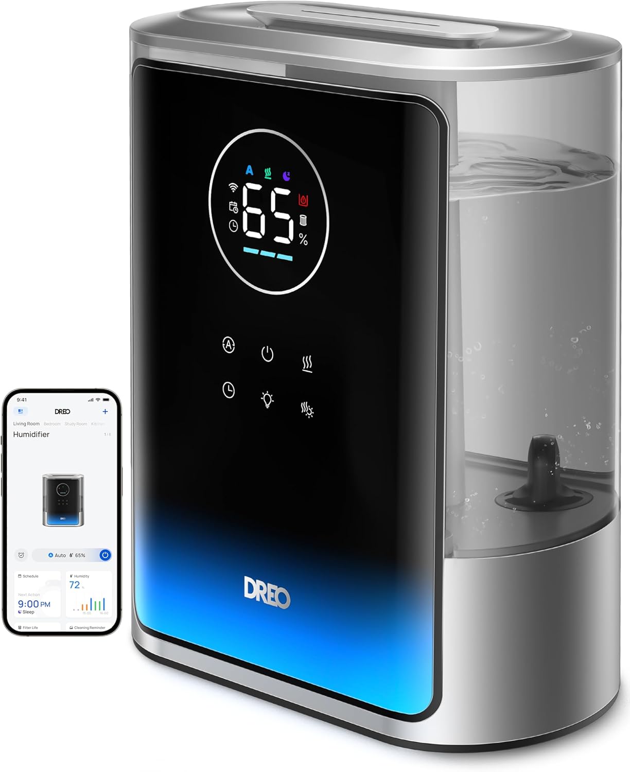 Dreo 8L Smart Humidifier Large Room 600ft², HM717S, 80H Runtime Supersized Warm and Cool Mist Humidifiers for Bedroom Baby, 28dB Quiet Air Humidifier for Plants Indoor, Home, Whole House, Silver