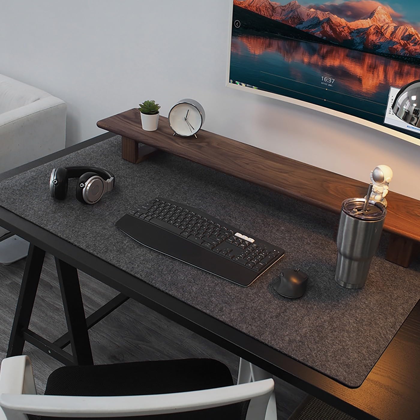 Tappetino da scrivania in feltro per computer, Tappetino per mouse e tastiera in feltro di grandi dimensioni, Protezione da scrivania per ufficio(BlackGray,140x70cm)