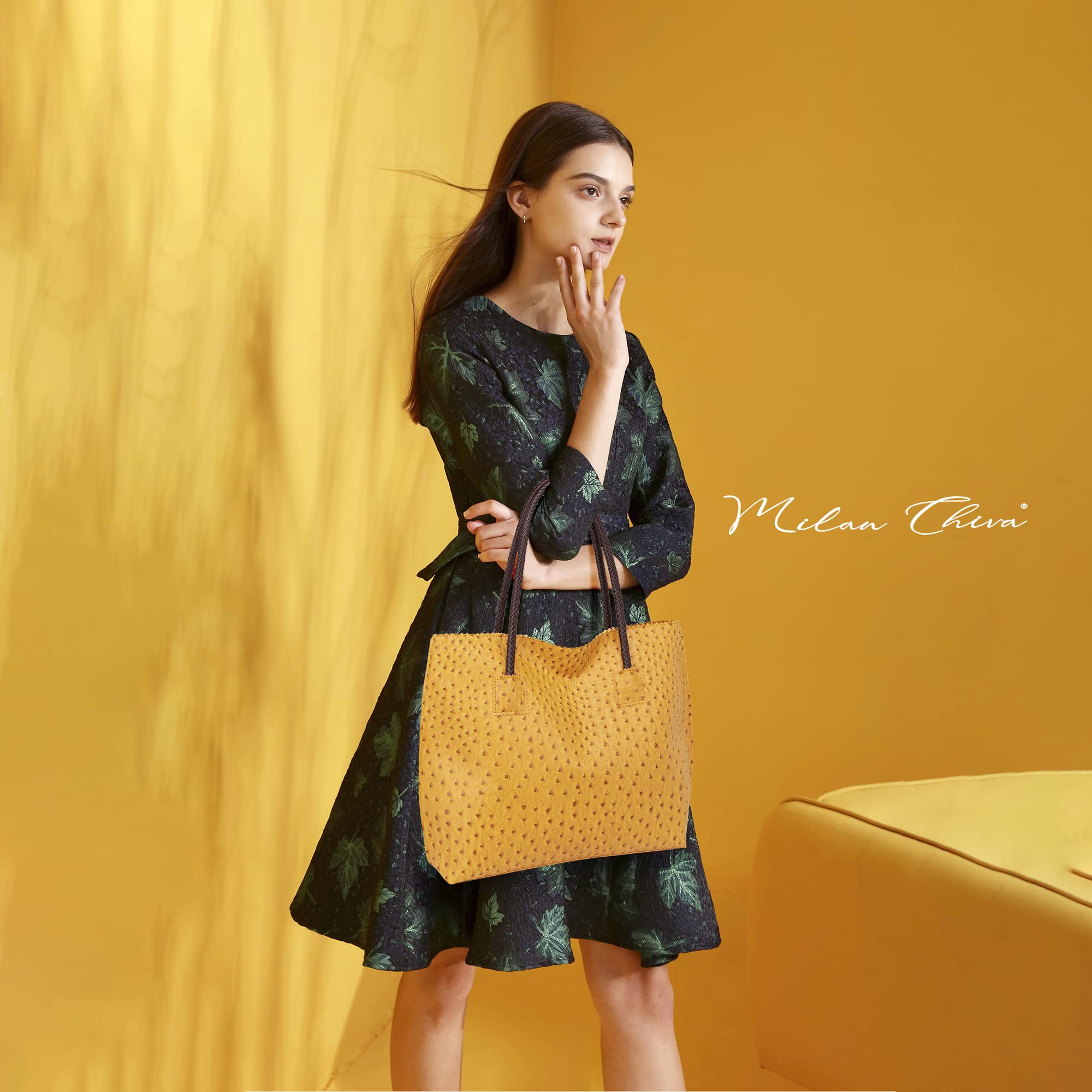 Milan Chiva Tote Bag for Women with Zipper Large Ostrich Vegan Leather Shoulder Purses and Handbags