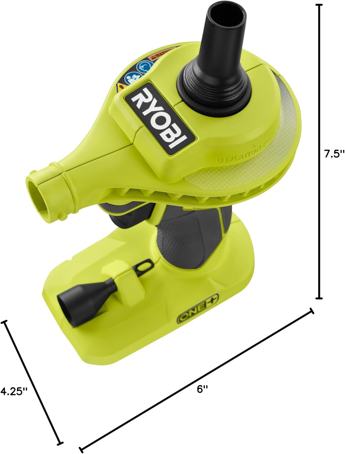 Dimensions of the RYOBI 18-Volt ONE+ Cordless High Volume Power Inflator