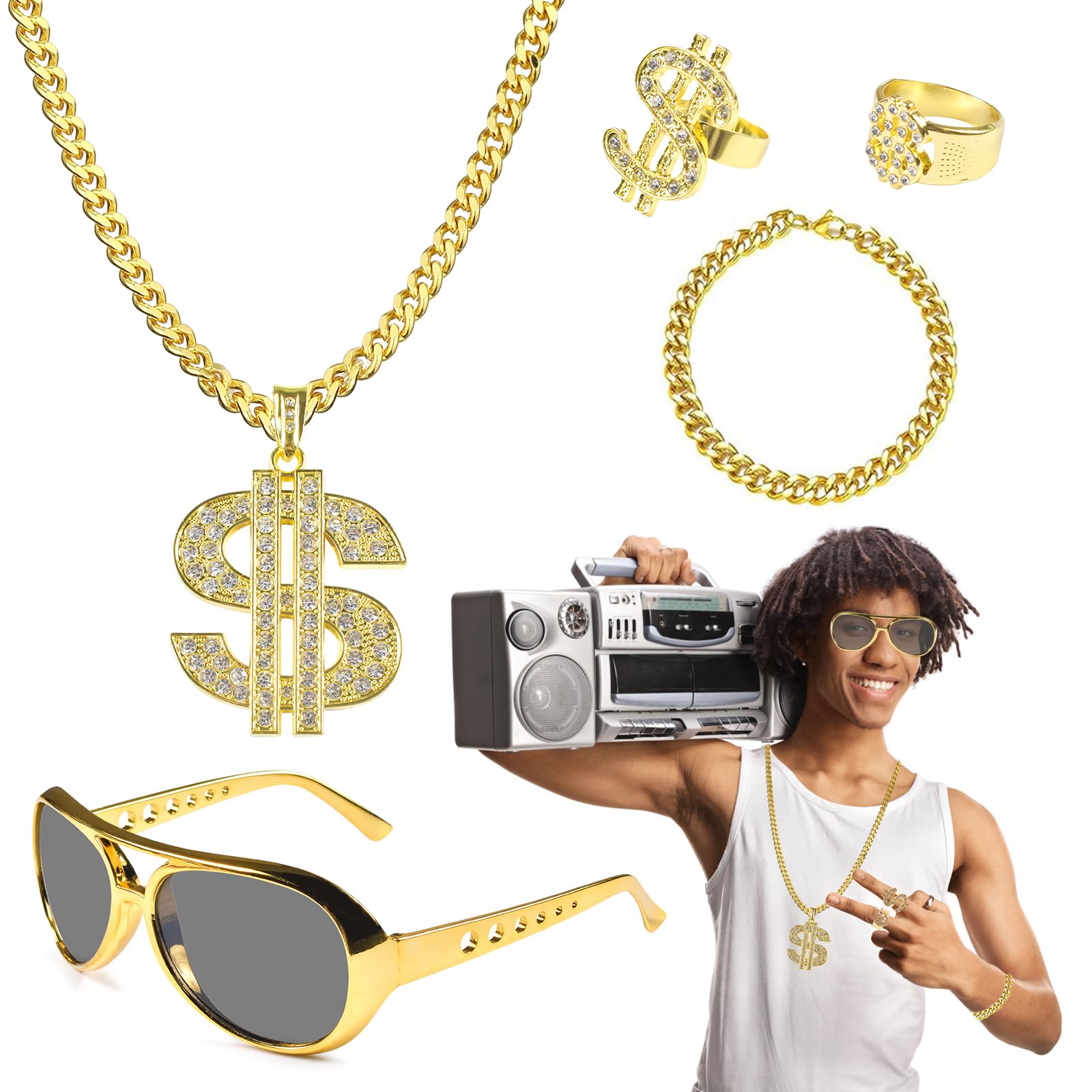 SoundZero 2 Pezzi Set Accessori Rapper Costume, Collane Rapper Hip Hop