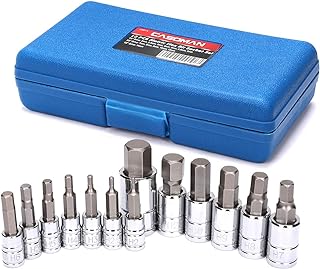 CASOMAN 13 Piece Hex Bit Socket Set, S2 Steel Bit Socket Tool Kit, Metric, 2mm-14mm, Allen Bit Socket Kit