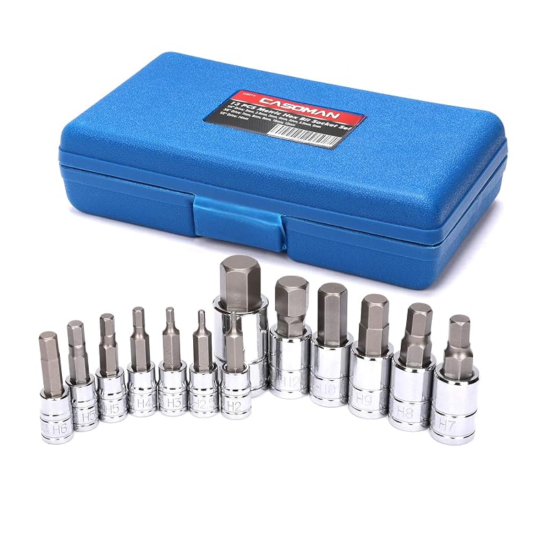 Jogo de Soquetes com Bits Hexagonais CASOMAN CS014, Métrico de 2 a 14 mm, Aço S2 e Cromo-Vanádio, 13 peças