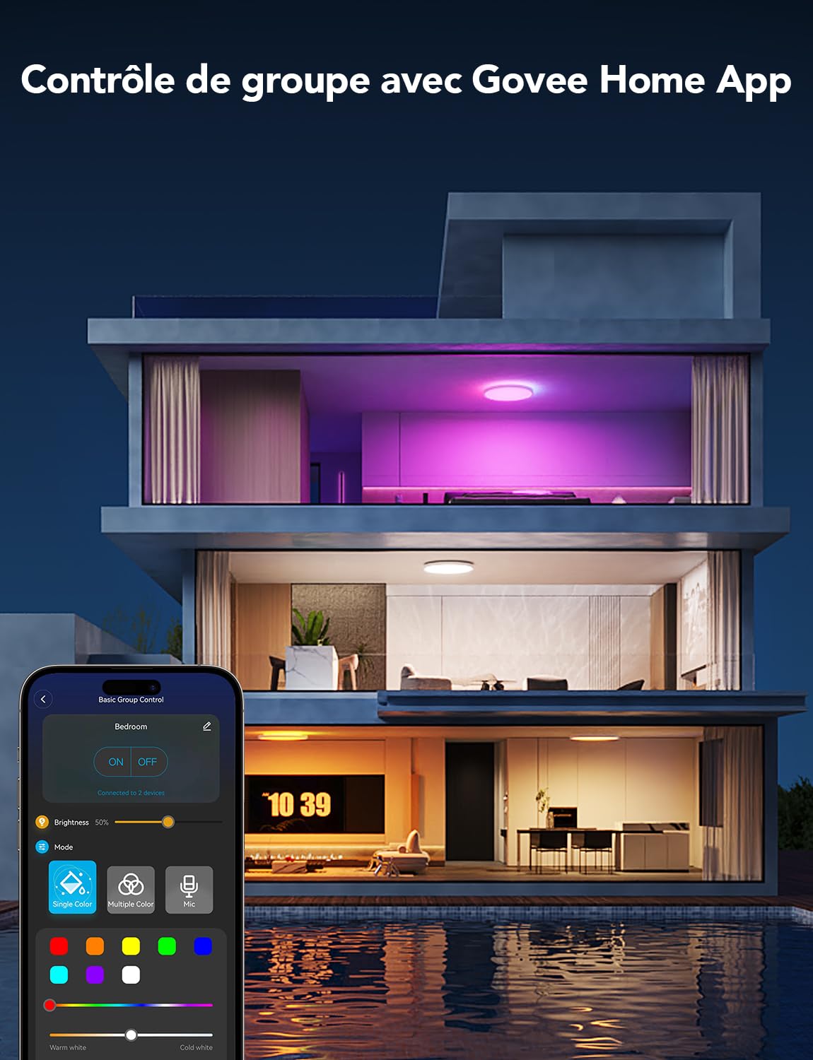 Govee Plafonnier LED RGBIC, Plafonnier Intelligent 30cm, 2400LM 2700-6500K Lampe de Plafond avec 16 Millions de Couleurs DIY, Luminaire Encastré pour Chambre à Coucher, Salon, Couloir, Cuisine