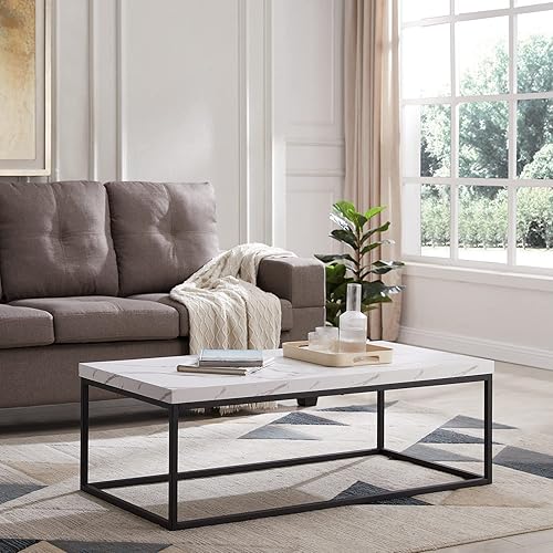 Miniatura 6 de CENSI Juego de 2 mesas auxiliares y mesa auxiliar de mármol de 47 pulgadas para sala de estar, mesa extra gruesa