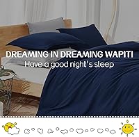 Vista 6 de Dreaming Wapiti Juego de funda de edredón tamaño King, de microfibra lavada, color azul marino, color liso, suave y transpirable, con cierre