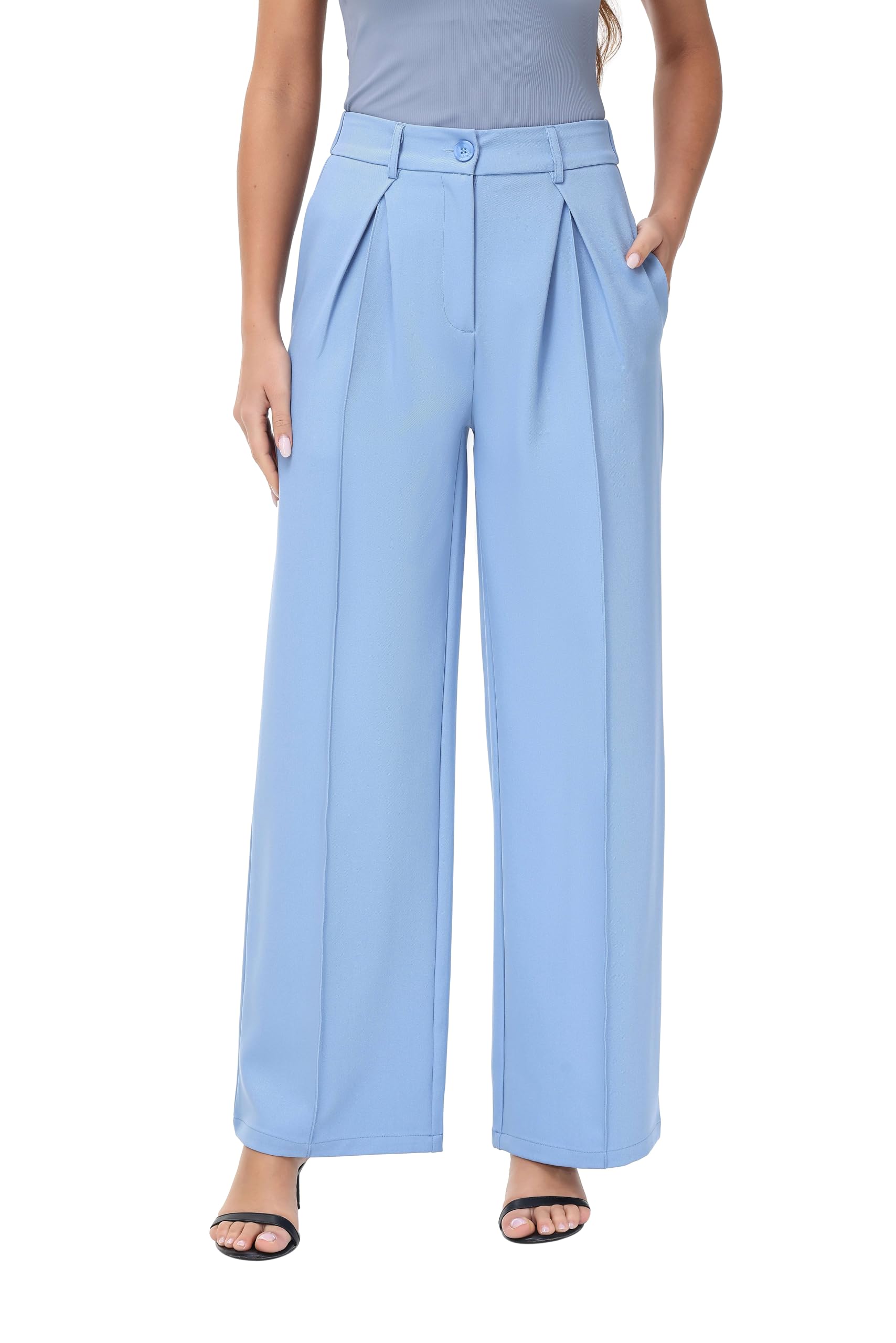 Women Wide Leg High Waisted Flowy Dress Pants Workout Casual Trousers