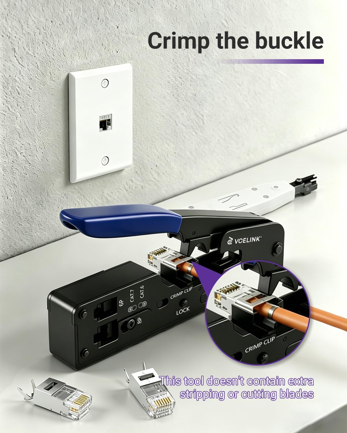 VCELINK Professionnel Network d’installation Kits, Pince à Sertir RJ45 avec 20 Connecteurs RJ45 Cat7/Cat6a Pass Through, Testeur RJ45, Mini Pince à dénuder Pour, RJ45, Sac en Tissu
