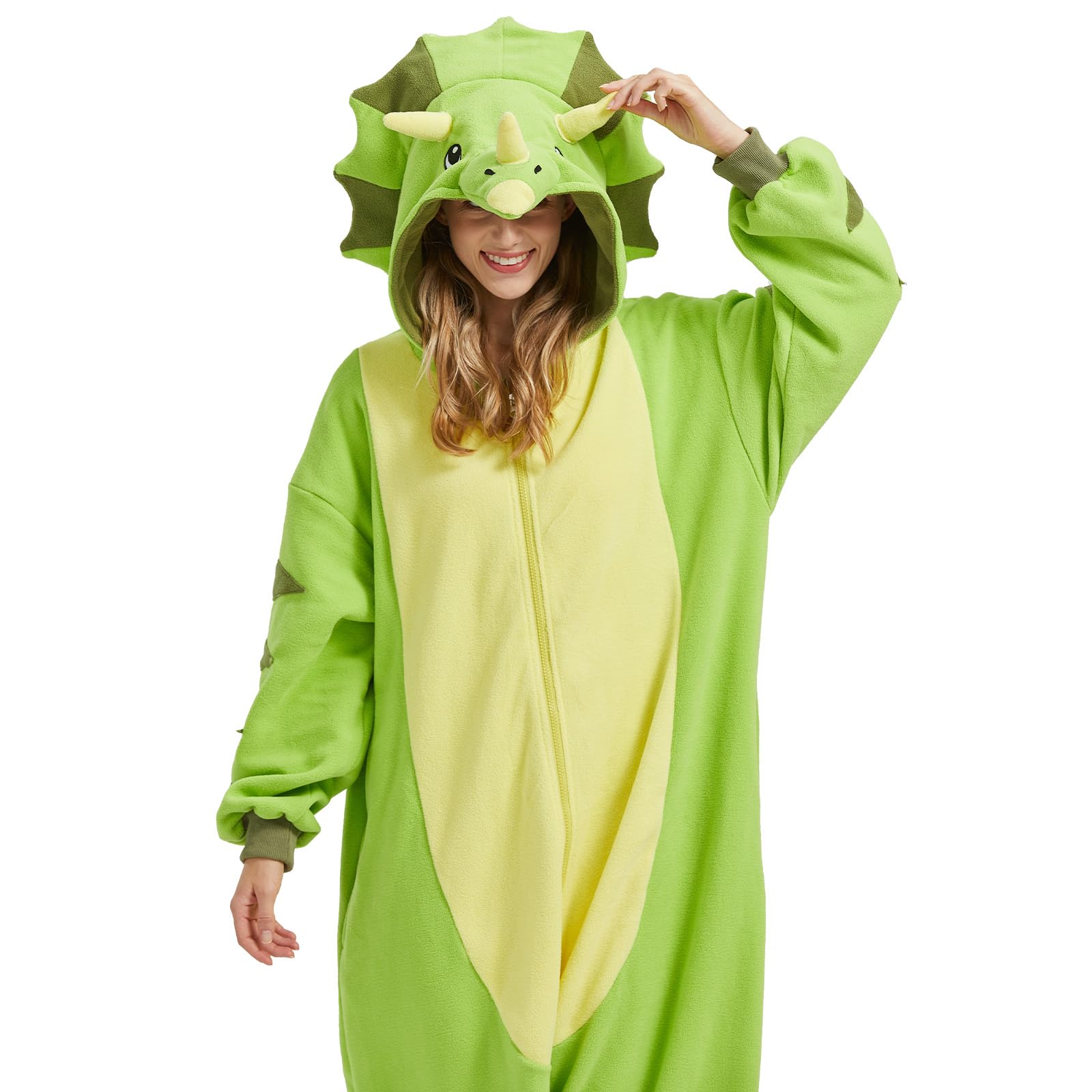 Triceratops - Pijama de una sola pieza para disfraz de dinosaurio de Triceratops para Halloween, Navidad