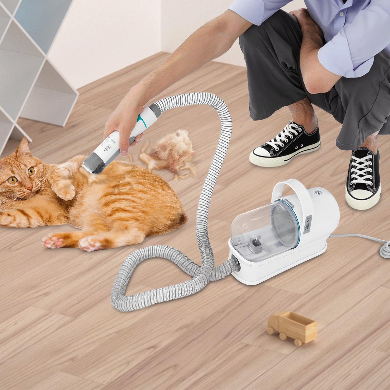 13000Pa Tierhaarstaubsauger, Leise Hundeschermaschine mit Staubsauger, 6-in-1 Schermaschine für Hunde Katzen, 1,5L Auffangbehälter Tierhaarstaubsauger, für Haushalt und Tierpflege