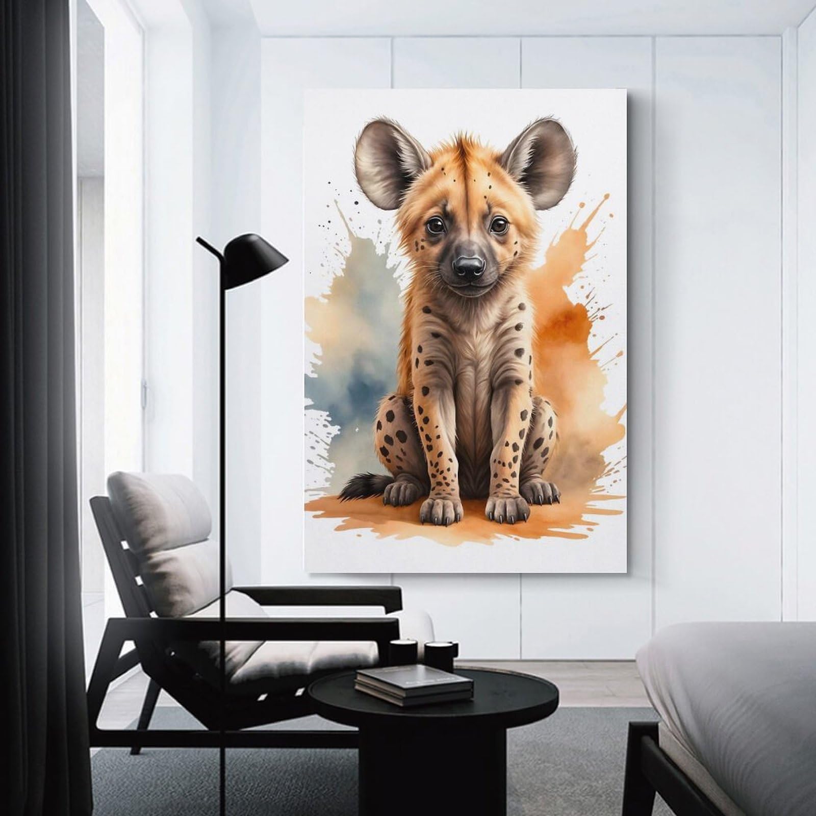Junmoney Canvas Wall Picture Hyena Watercolor, 20x30inch(50x75cm), for Home Lounge, Bedroom Or Reading Nook, A Home Accent with Warm Character
