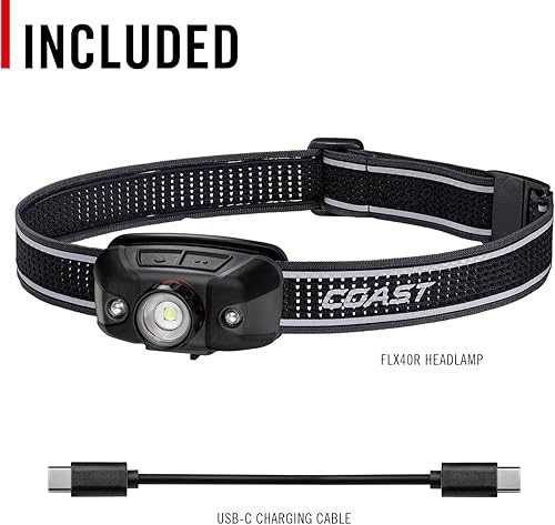 Miniatura 8 de Coast FLX40R - Linterna frontal LED con batería recargable incorporada de 800 lúmenes con lente de enfoque giratorio y correa Coast Ultra