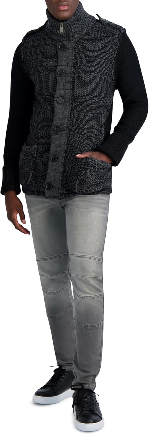 KARL LAGERFELD mens Color Blocked Long Sleeve Cardigan