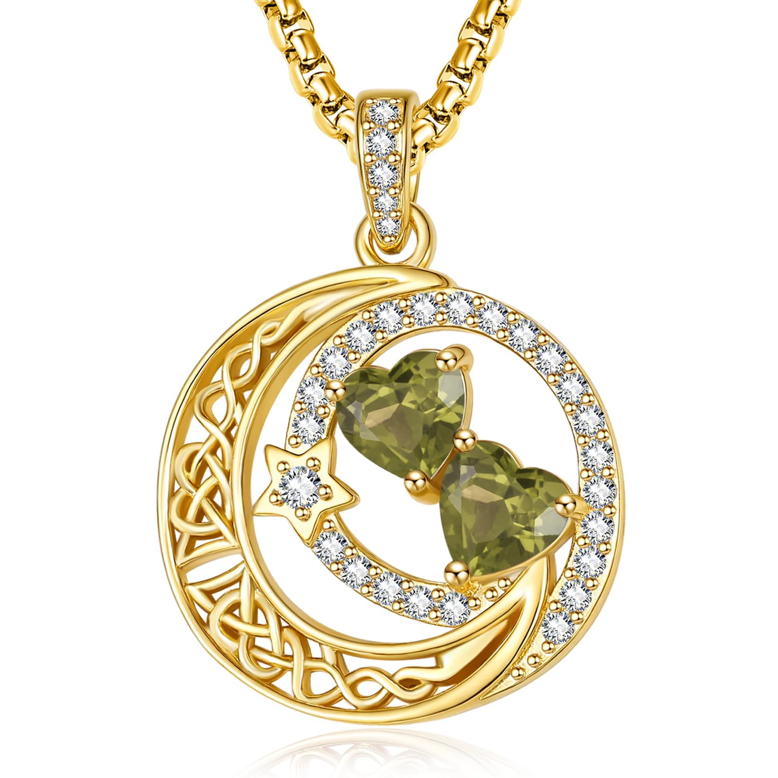 JIYVY32 Gold Moon and Star Double Birthstone Necklace