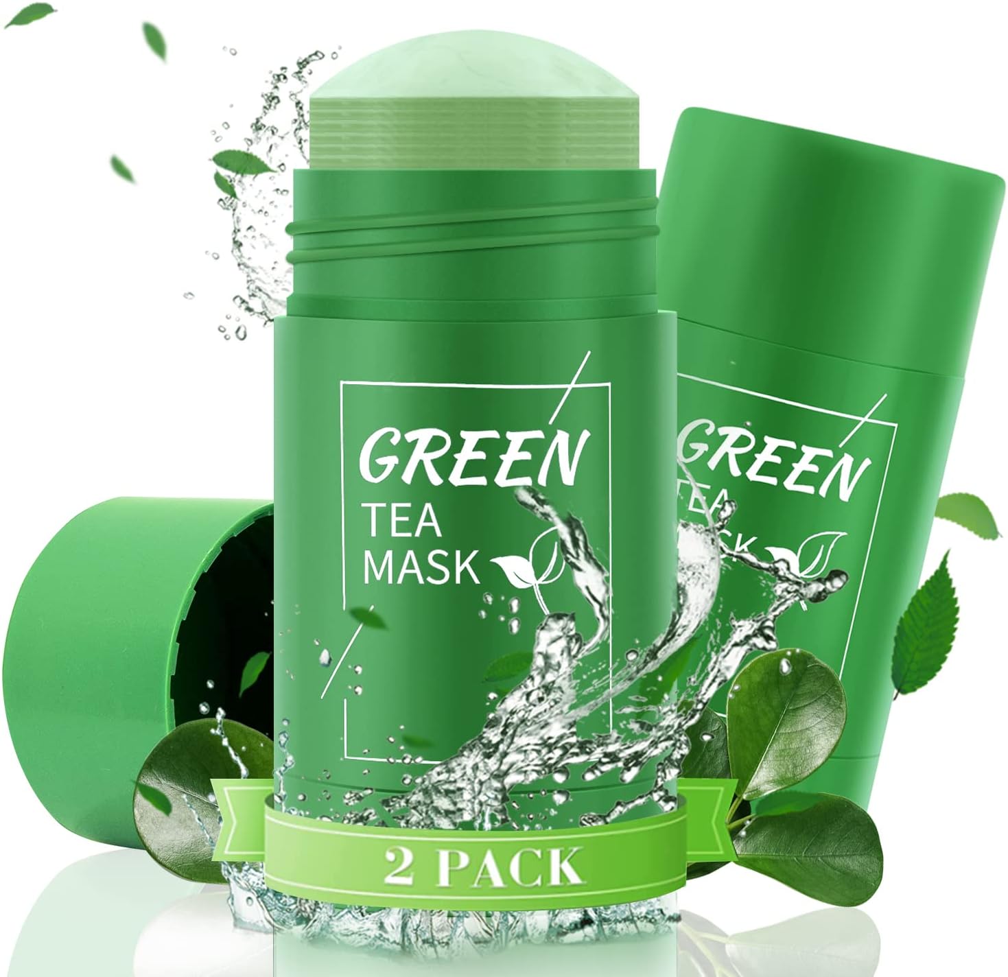 2Pcs Green Tea Mask Stick,Green Mask Stick For Face Moisturizes Oil Control,Green Tea Purifying Clay Stick Mask,Poreless Deep Cleanse Mask Stick For Women Men,Green Tea Mask Stick Blackhead Remover