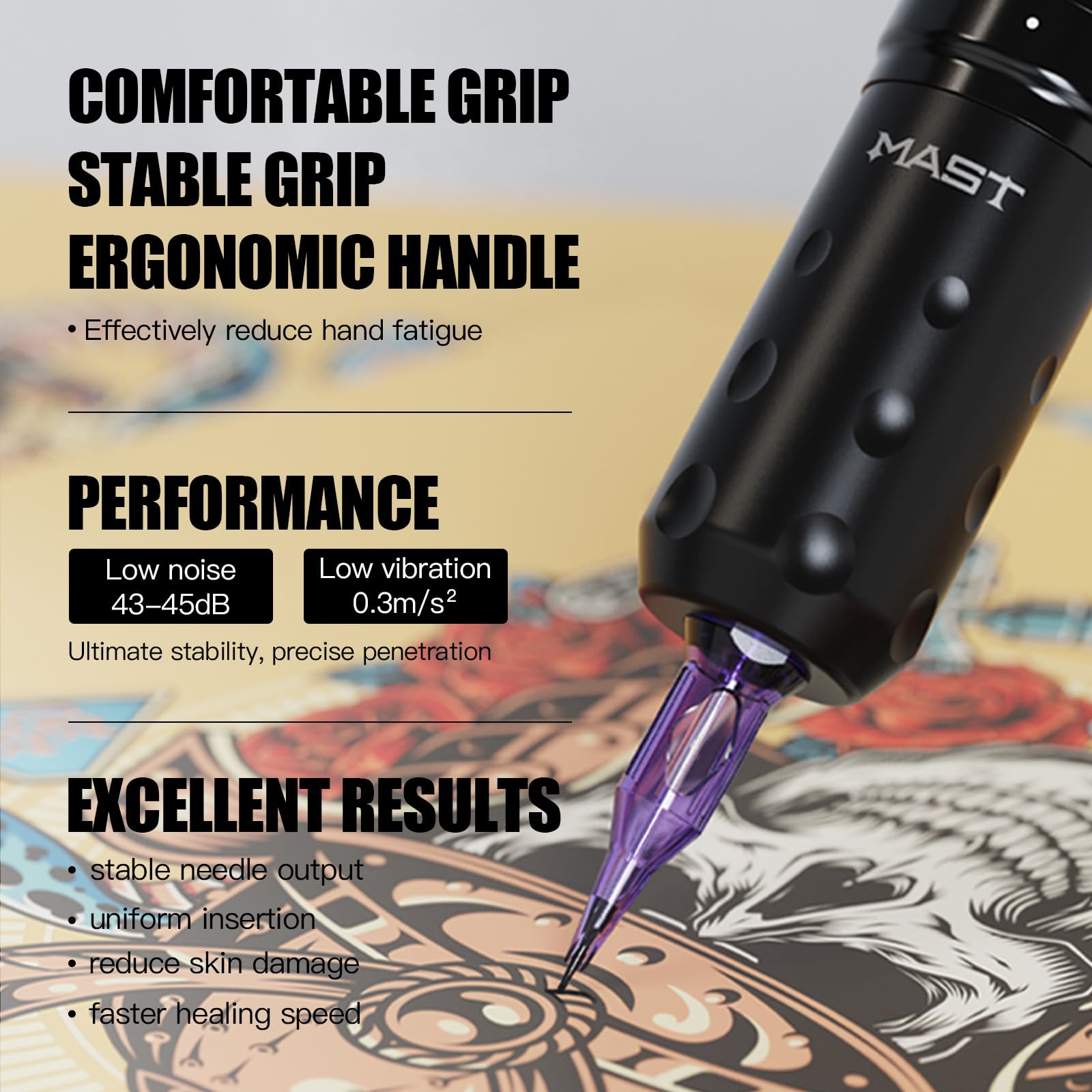 Mast Fold2 Pro Wireless Tattoo Machine Pen Rotary Tattoo Machine Tattoo Gun 7 Strokes Length 2pcs Battery 2000mAh Powerful Motor by Mcore Smart Display Screen Gold