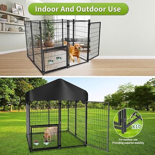 Miniatura 7 de Perrera resistente para perros al aire libre, perreras cubiertas exteriores con techo, 4 x 4.2 x 4.5 pies, puerta de comedero ajustable para perros,
