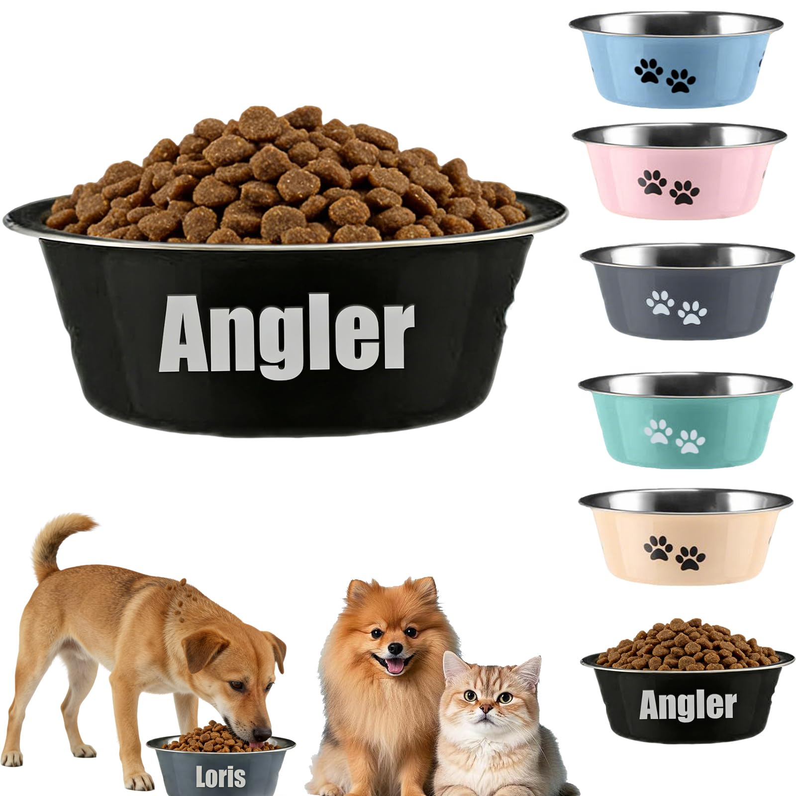 Personalized Stainless Steel Pet Bowl with Name – Custom Engraved Dog & Cat Food/Water Bowl, Non-Slip Base, 3 Sizes (S, M, L) & 6 Colors, Durable 304 Steel, Gift Perfect (Black, M)