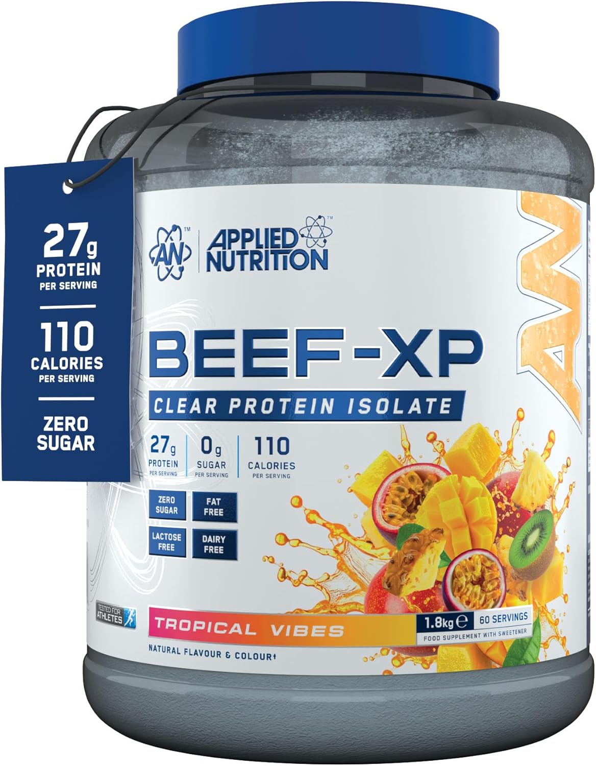 Applied Nutrition Clear Hydrolysed Beef Protein Isolate Powder, Fruit Juice Style, Dairy Free, Lactose Free, Zero Sugar, Low Fat, 1.8kg – 60 Servings (Tropical Vibes)