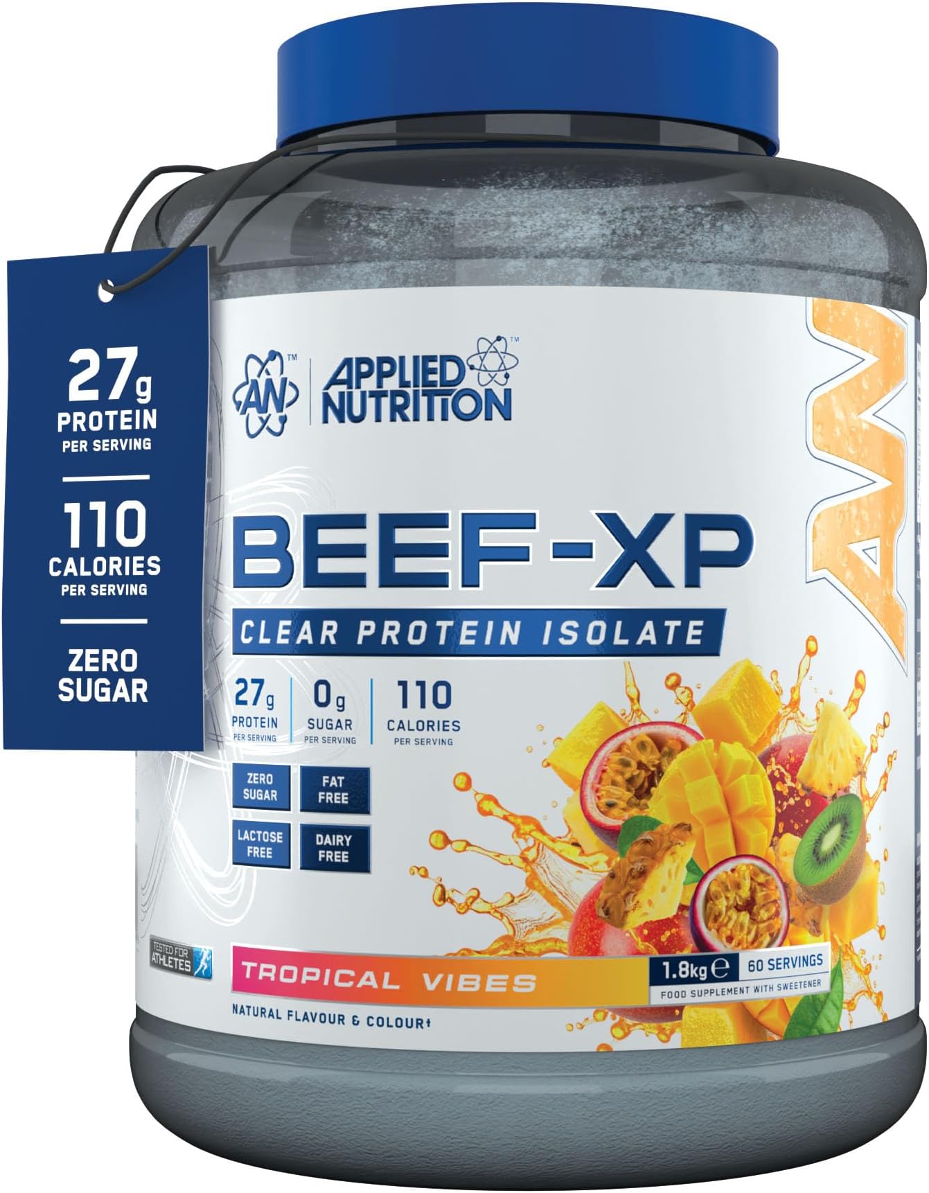 Applied Nutrition Clear Hydrolysed Beef Protein Isolate Powder, Fruit Juice Style, Dairy Free, Lactose Free, Zero Sugar, Low Fat, 1.8kg - 60 Servings (Tropical Vibes)