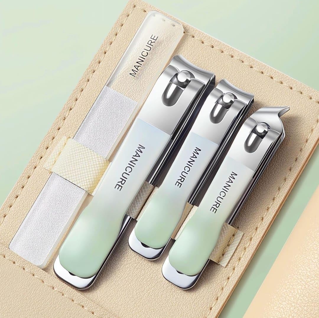 PRAYASHAY TRADELINK 4pcs Portable Nail Cutter Set,Manicure Kit Including Pointed Nail Clipper,Ultra Sharp Sturdy Fingernail Toenail Clipper Nail,Nail File,PU Storage Bag,Suitable For Home And Travel Use,Gifts for Women and Men adult nail cutter (LIGHT GREEN)-image-44