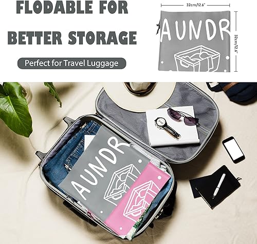 Miniatura 5 de Sylfairy Paquete de 2 bolsas de lavandería de viaje extra grandes, organizador de ropa sucia con cordón, bolsas de lavandería de viaje resistentes,