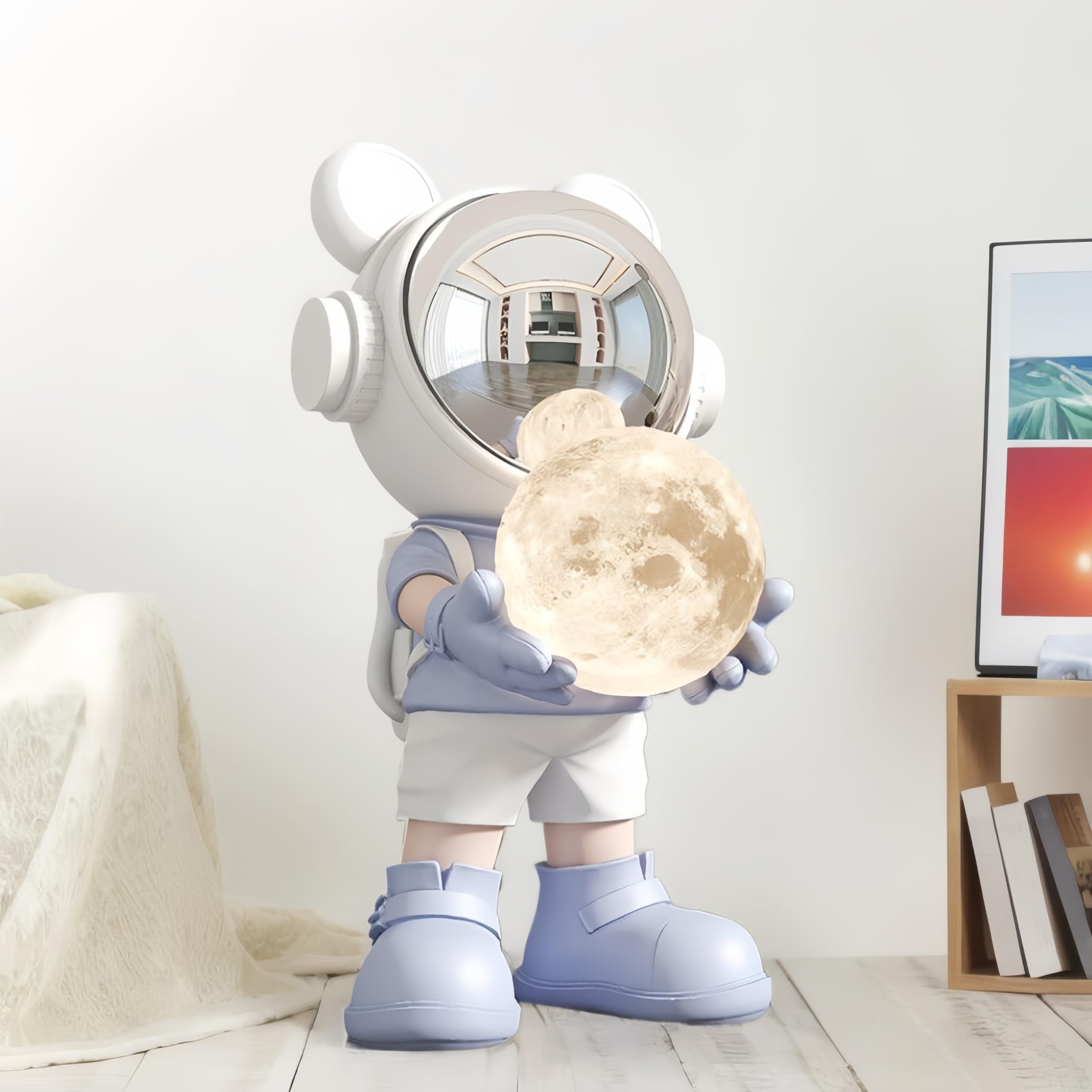 Estatua de astronauta de resina, escultura espacial, decoración temática espacial, perfecta para salas de estar, dormitorios y otros espacios (naranja A)