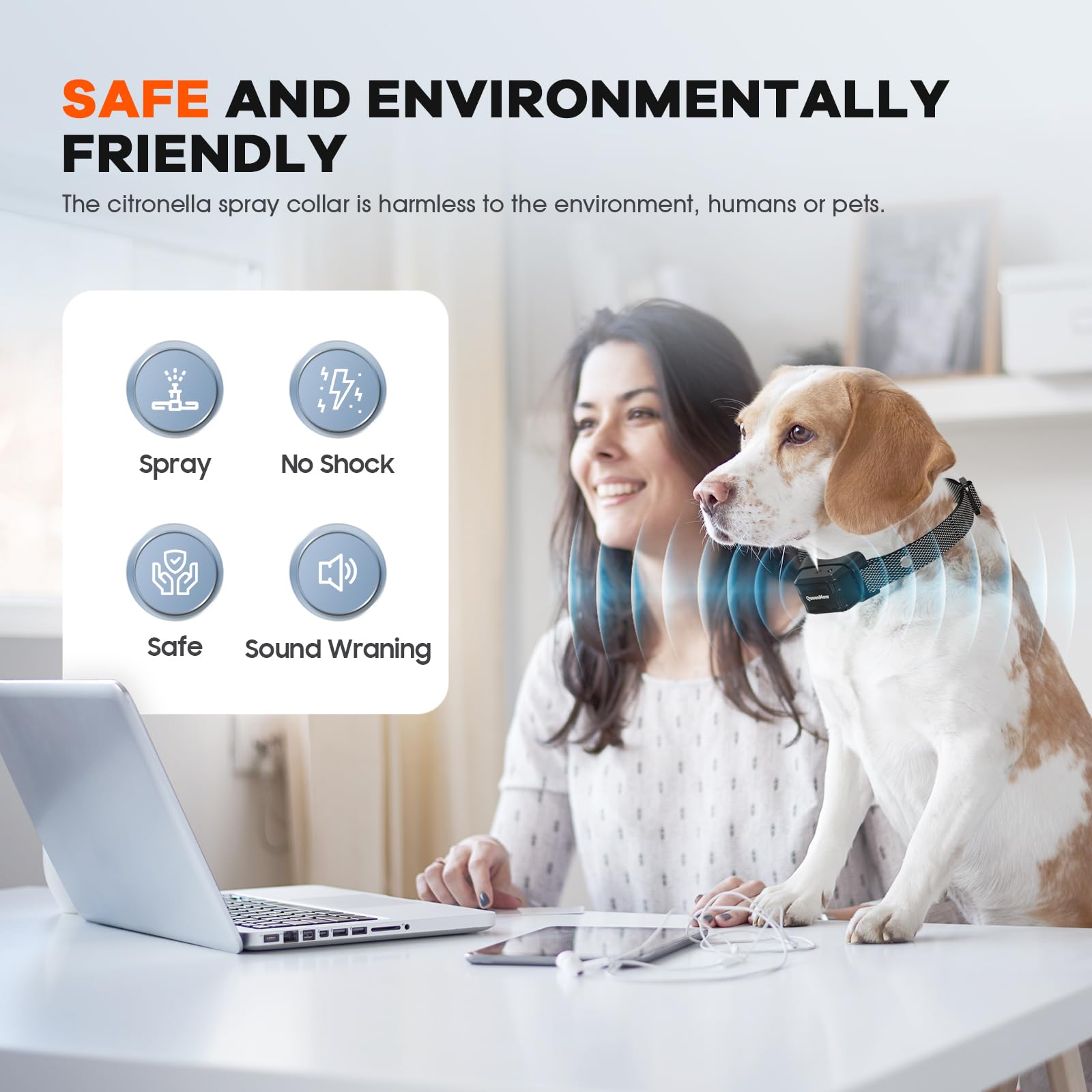 Collare Antiabbaio per Cani, Collare Antiabbaio a Spruzzo con 3 Livelli di Sensibilità e Spruzzo Regolabili, CollareAntiabbaio per Cani alla Citronella Impermeabile e Ricaricabile con 2 Cinturini