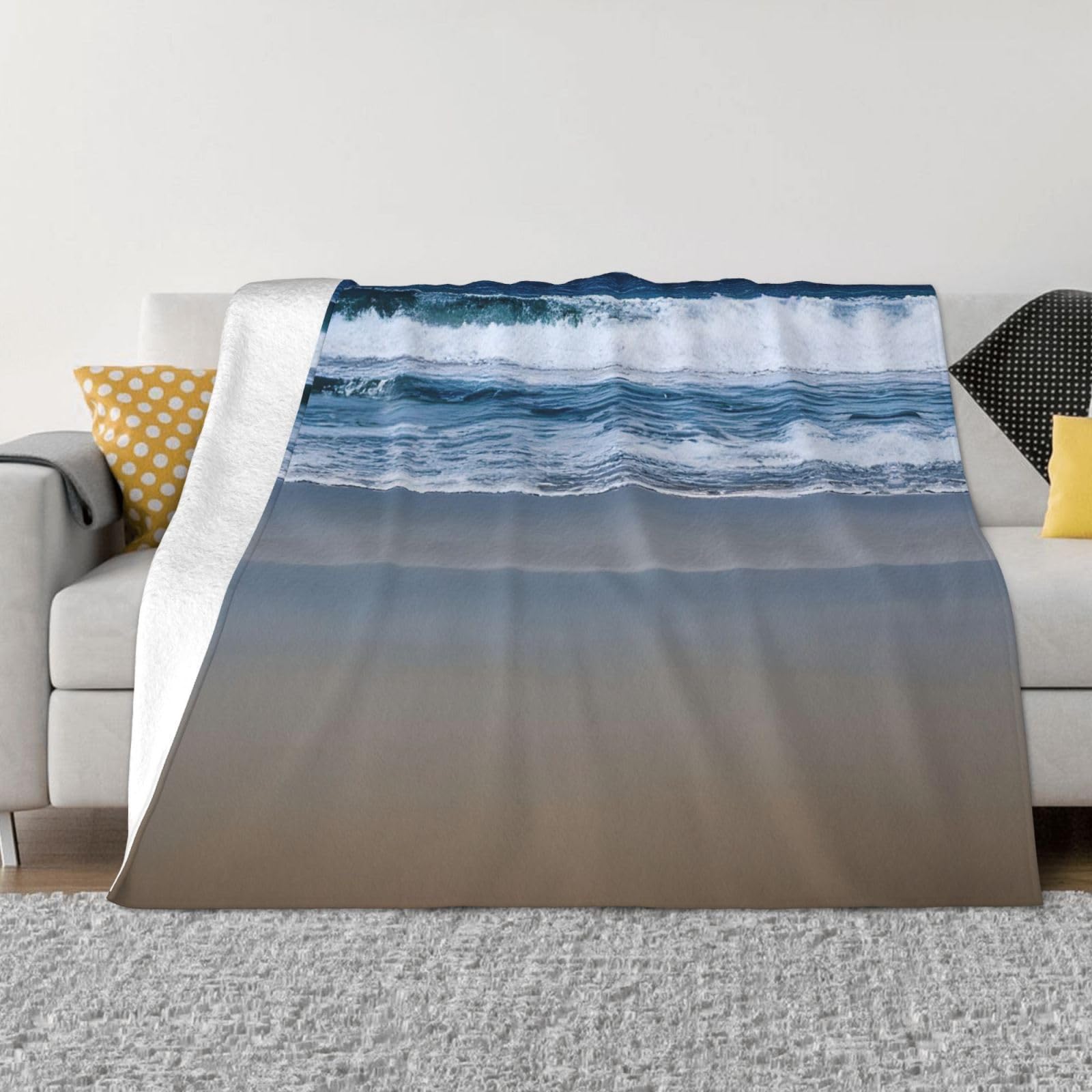 Couverture polaire en flanelle au motif côtier imprimé pour lit et canapé