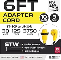 Vista 2 de Iron Forge Cable Cable de extensión RV de 30 amperios de 6 pies - 10/3 STW TT-30P a NEMA L5-30R 125v Cable de alimentación de RV resistente para uso