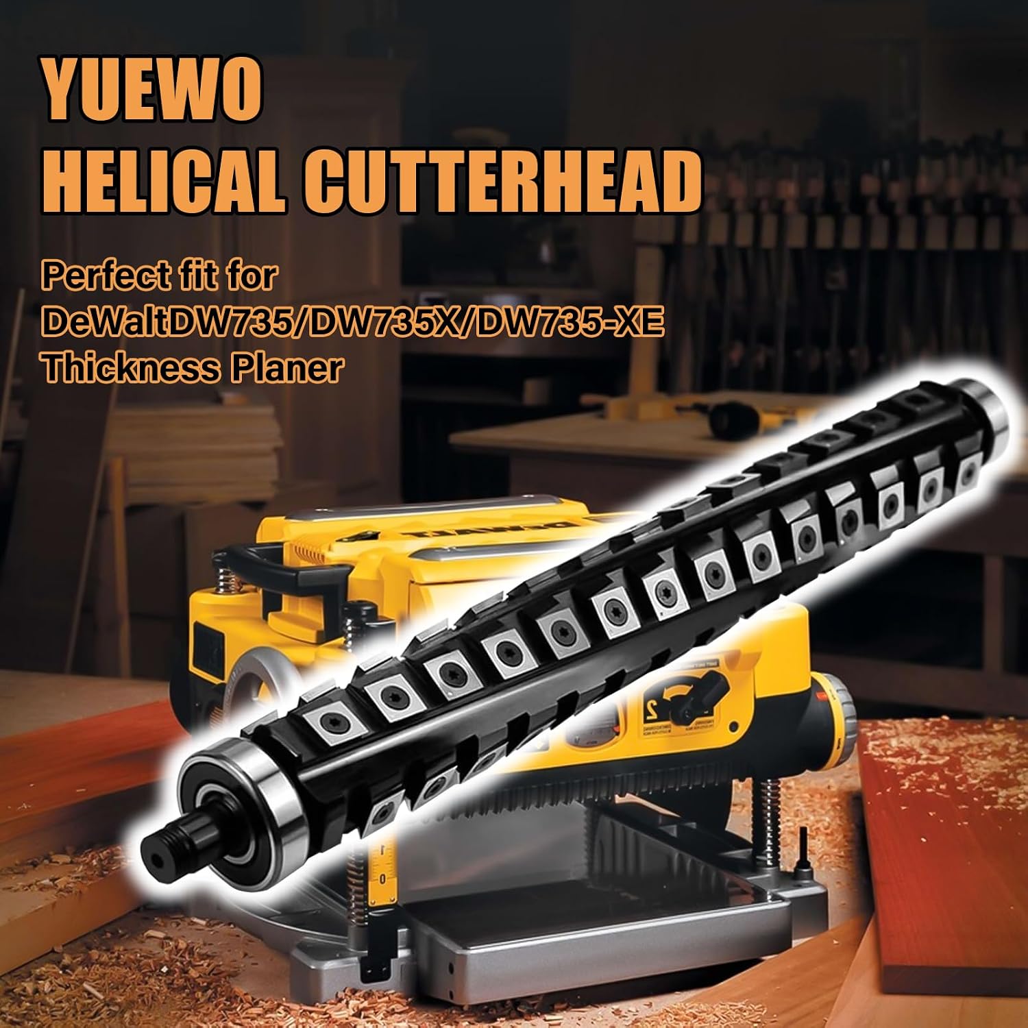 YUEWO Sprial Helical Cutterhead fit for DeWalt DW735/DW735X/DW735-XE Planer 13 inch Sprial Cutterhead with 66 Carbide Inserts for DeWalt 735 Thickness Planer