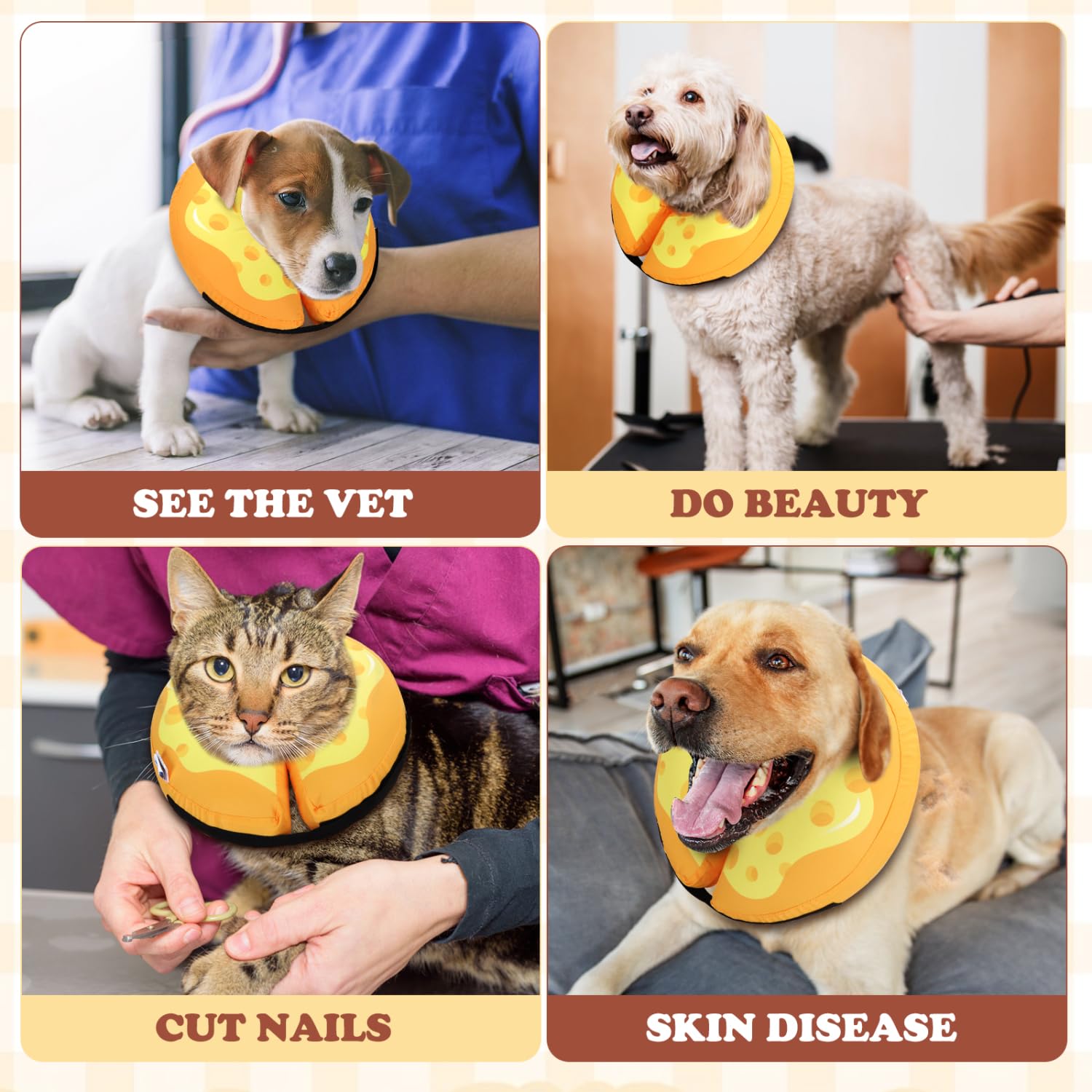Nobleza Inflatable Dog Collar for After Surgery Recovery Collars for Dogs Neck Donut Collars Dog Cone Collar Soft Pet Inflatable Cone for Dogs Cat Blow Up Pet Surgery Recovery Cones Medium Yellow - Image 4