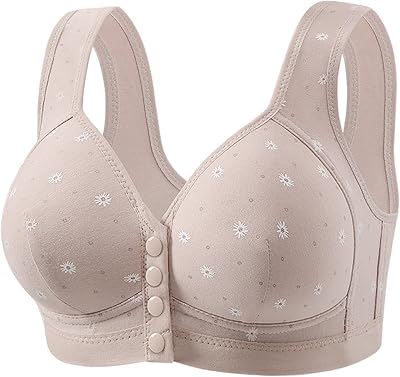 Women’s Front Shaped Cup Middle and Elderly Underwear Without Wires Vest Large Size Women’s Printed Bra Robe Bustier Blanc Court