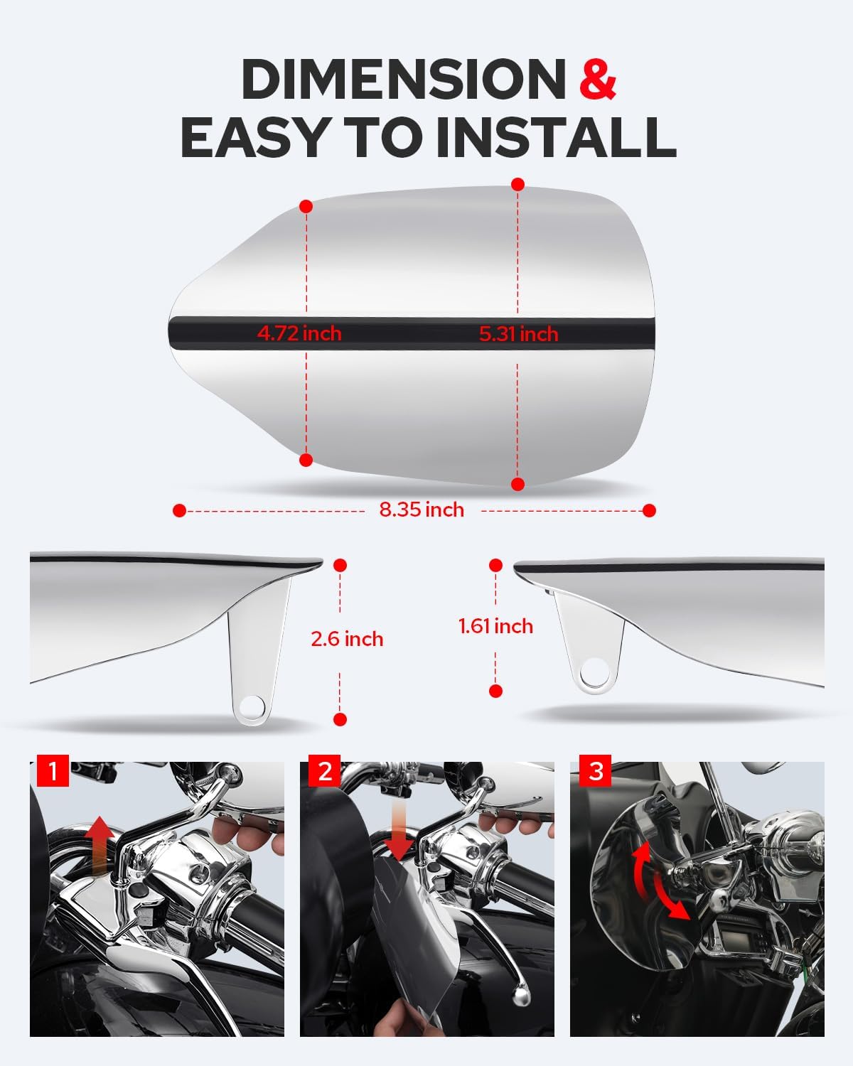 Benlari Stainless Steel Handguards, Larger Hand Guards Fit for Harley Sportster Touring Street Glide Road King Electra Glide 2007-2023 Fit for Hydraulic Clutch & Cable Clutch Style, Chrome