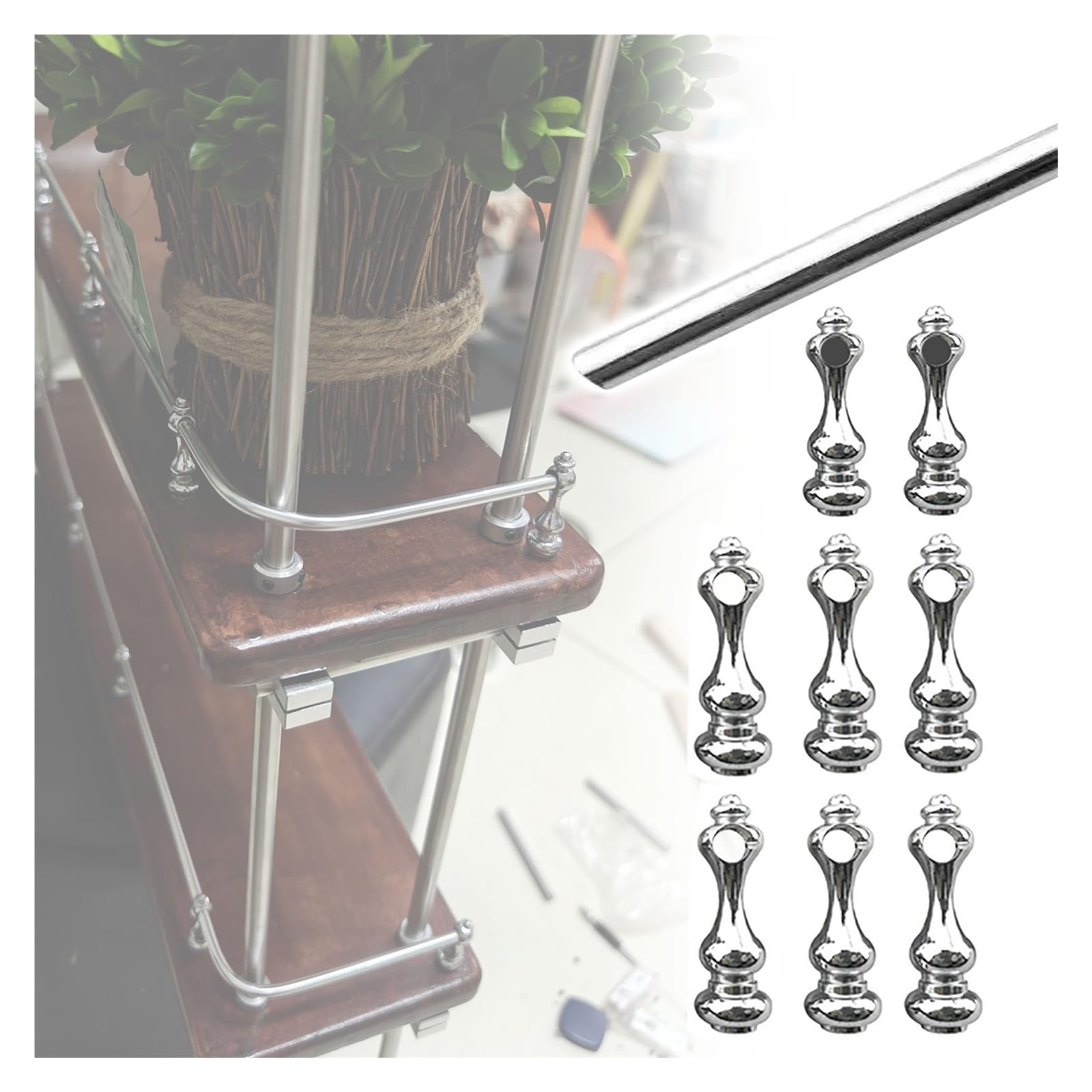 JYHHCYS Modern Shelf Rail Fence Set Silver, Metal Guardrail/shelf Rail for Wood Shelves, 9 To 55 In Long Shelf Rail with 8 Spindles for Glassware, Collectibles(45in/114.3cm)